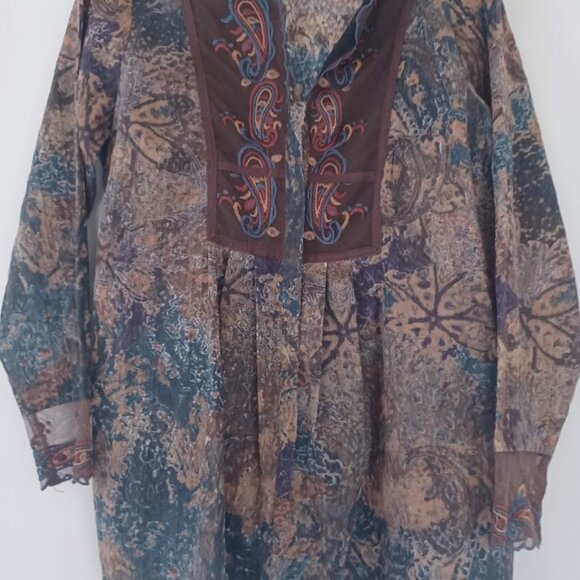 Coldwater Creek Women’s PM Petite Medium Embroidered Paisley Boho Top Sheer - Picture 10 of 10